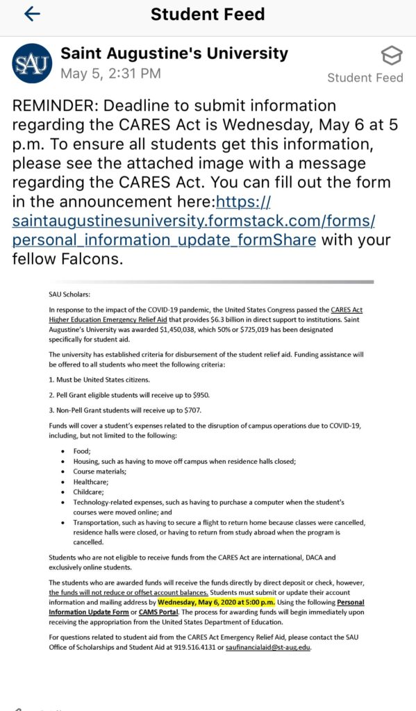 Coronavirus Information Saint Augustine S University