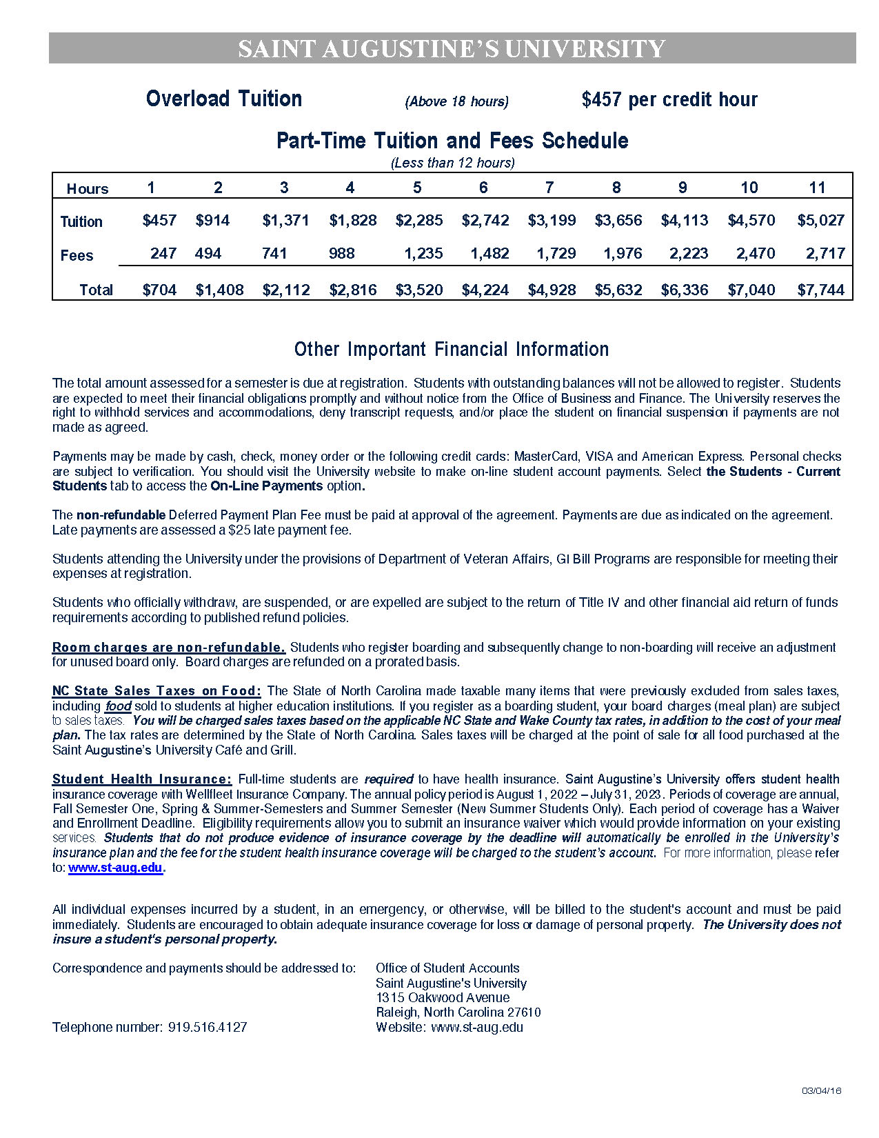 Tuition and Fees Saint Augustine's University