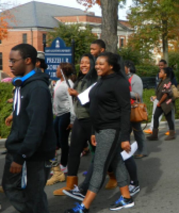 Students walked to cast their vote